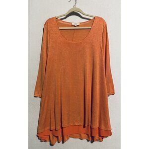 Umgee Top Womens XL Orange Sherbet Scoop Neck Swing Tunic Lined Flowy Boho